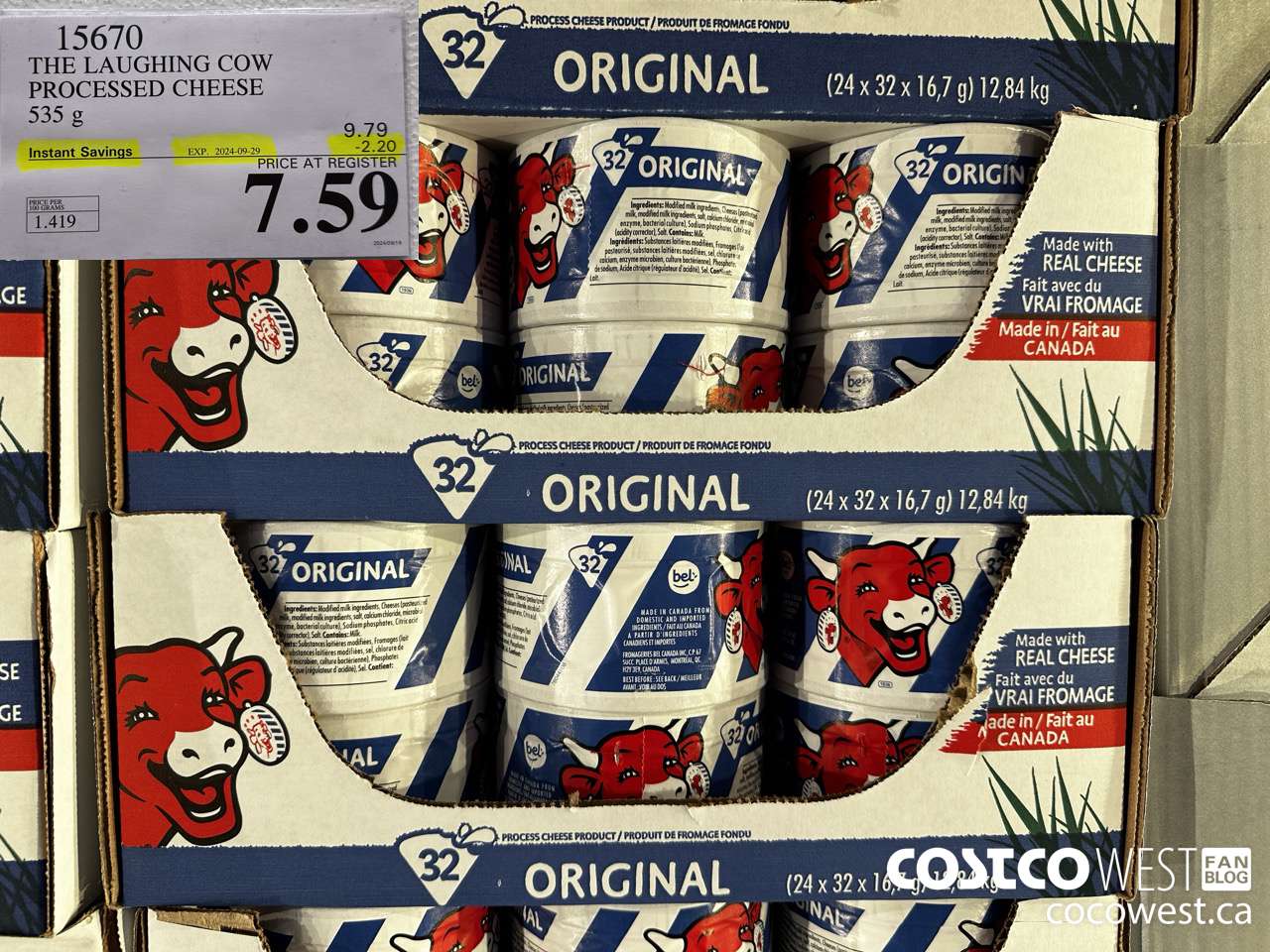 15670 THE LAUGHING COW PROCESSED CHEESE 535 g ($2.20 INSTANT SAVINGS EXPIRES ON 2024-09-29) $7.59