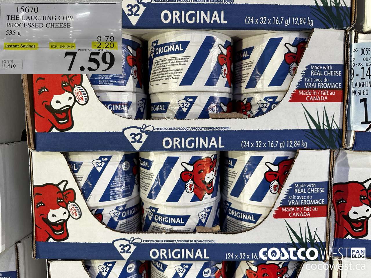 15670 THE LAUGHING COW PROCESSED CHEESE 535 g ($2.20 INSTANT SAVINGS EXPIRES ON 2024-09-29) $7.59