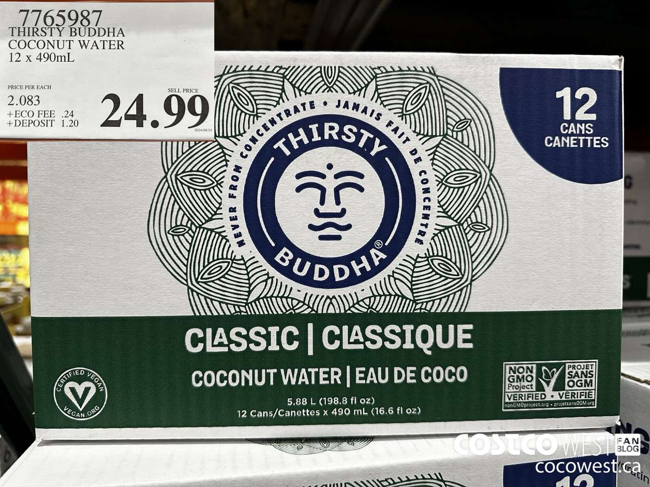 7765987 THIRSTY BUDDHA COCONUT WATER 12 X 490ML $24.99