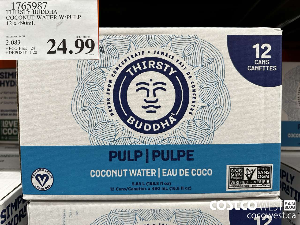 1765987 THIRSTY BUDDHA COCONUT WATER W/PULP 12 X 490ML $24.99