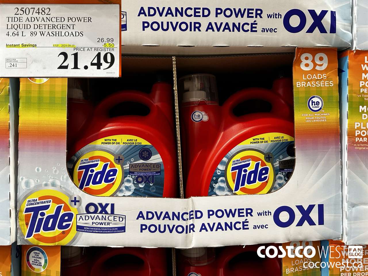 2507482 TIDE ADVANCED POWER LIQUID DETERGENT 4.64 L 89 WASHLOADS ($5.50 INSTANT SAVINGS EXPIRES ON 2024-09-15) $21.49
