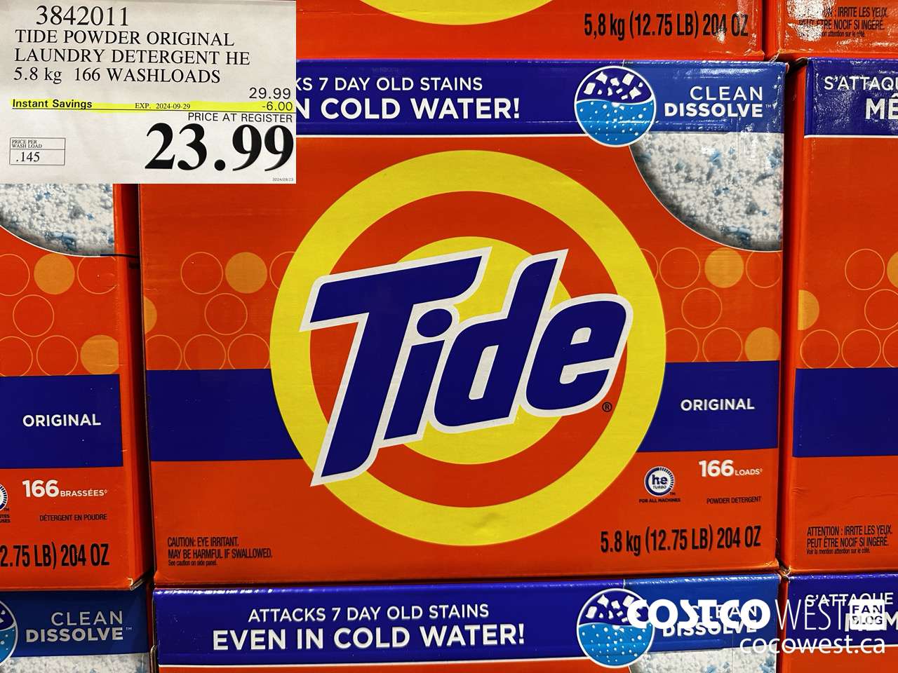 3842011 TIDE POWDER ORIGINAL LAUNDRY DETERGENT HE 5.8KG 166 WASHLOADS ($6.00 INSTANT SAVINGS EXPIRES ON 2024-09-29) $23.99