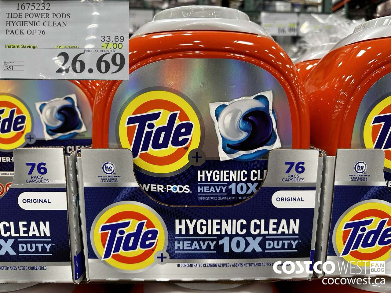 1675232 TIDE POWER PODS HYGIENIC CLEAN PACK OF 76 ($7.00 INSTANT SAVINGS EXPIRES ON 2024-09-15) $26.69