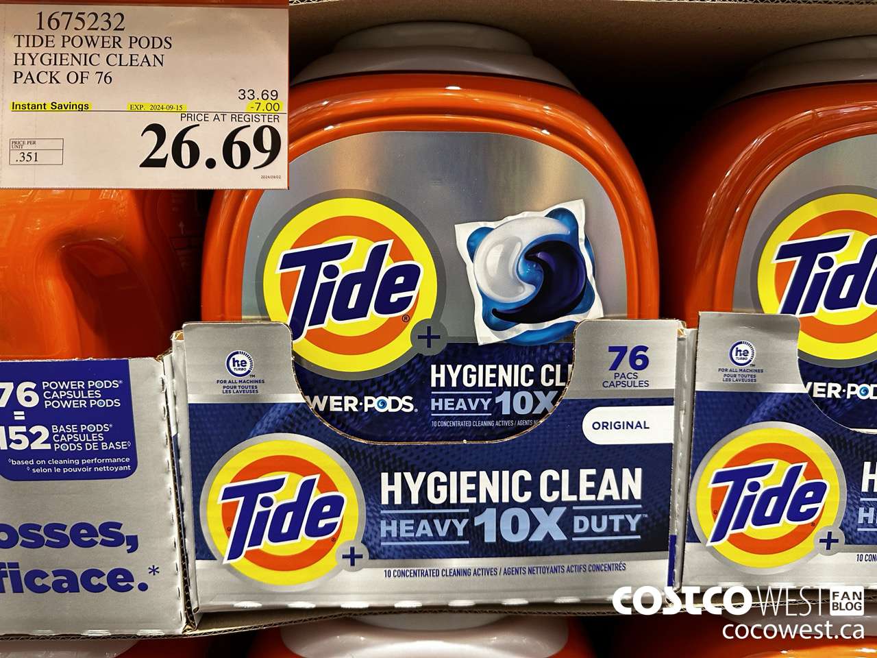 1675232 TIDE POWER PODS HYGIENIC CLEAN PACK OF 76 ($7.00 INSTANT SAVINGS EXPIRES ON 2024-09-15) $26.69