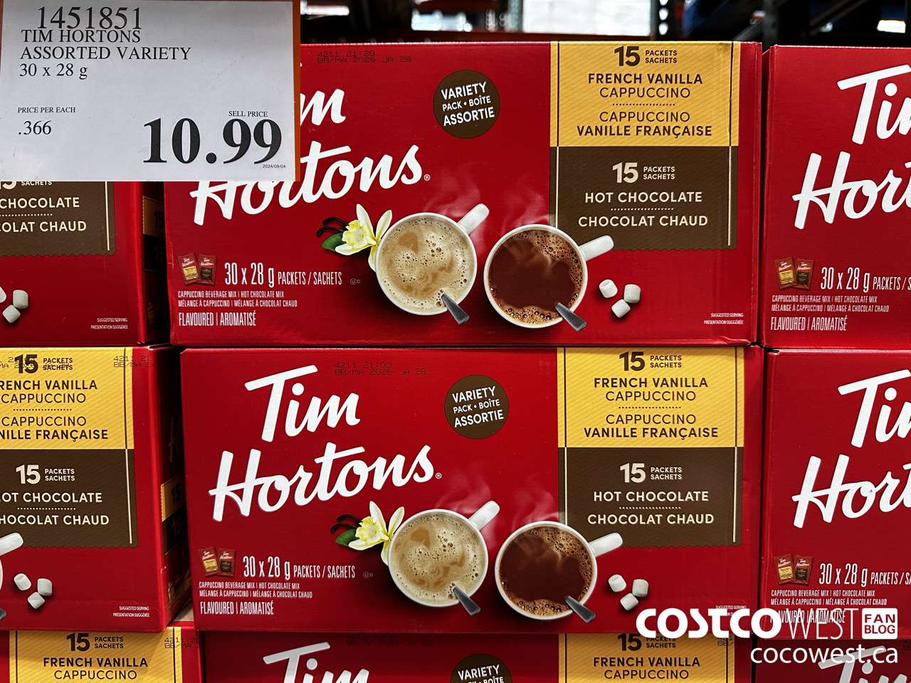 1451851 TIM HORTONS ASSORTED VARIETY 30 X 28 G $10.99