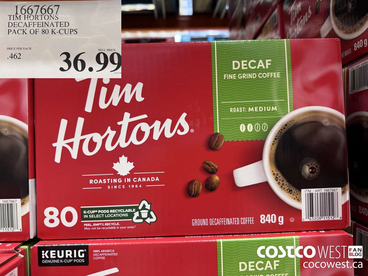 1667667 TIM HORTONS DECAFFEINATED K-CUPS 80 COUNT $36.99