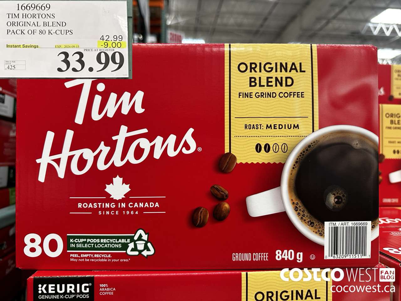 1669669 TIM HORTONS ORIGINAL BLEND K-CUPS 80 COUNT ($9.00 INSTANT SAVINGS EXPIRES ON 2024-09-15) $33.99
