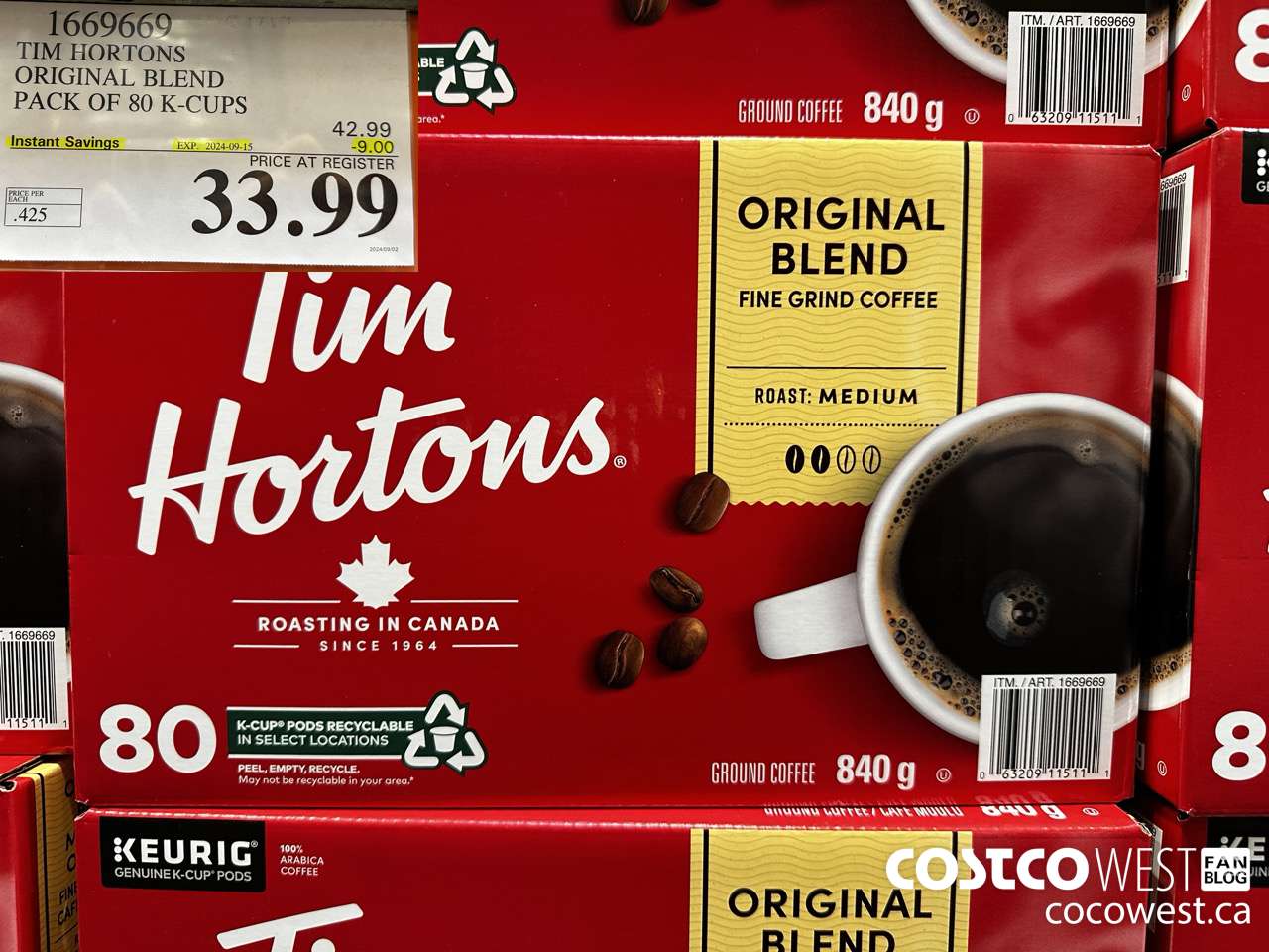 1669669 TIM HORTONS ORIGINAL BLEND K-CUPS 80 COUNT ($9.00 INSTANT SAVINGS EXPIRES ON 2024-09-15) $33.99