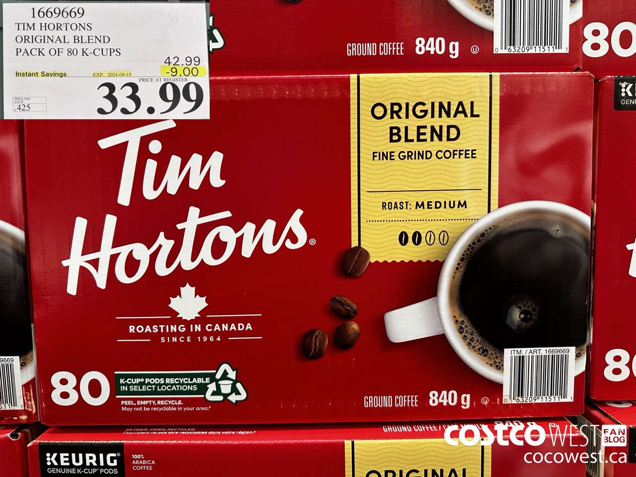 1669669 TIM HORTONS ORIGINAL BLEND K-CUPS 80 COUNT ($9.00 INSTANT SAVINGS EXPIRES ON 2024-09-15) $33.99
