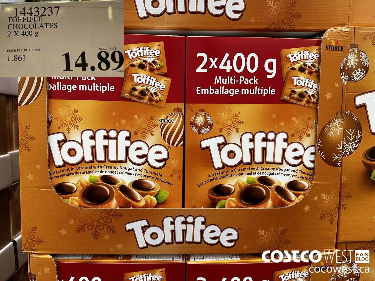 1443237 TOFFIFEE CHOCOLATES 2 x 400 g $14.89