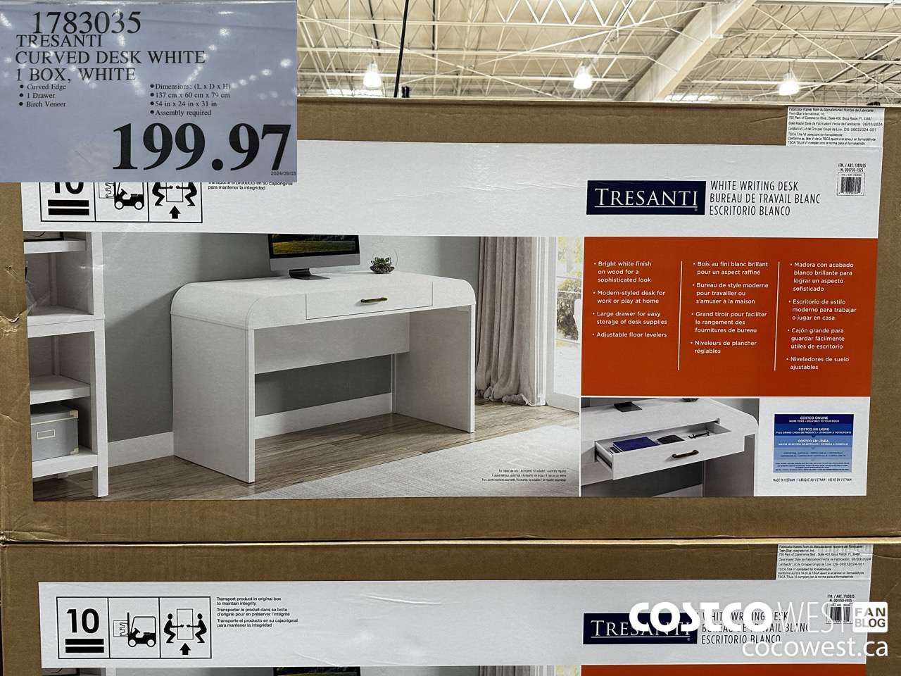 1783035 TRESANTI CURVED DESK WHITE 1 BOX, WHITE $199.97