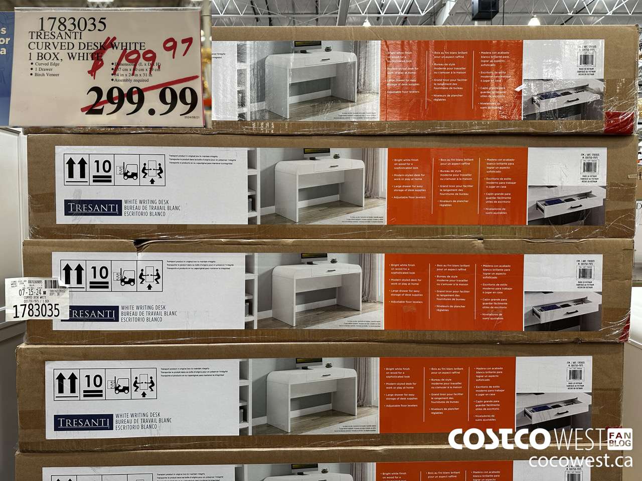 1783035 TRESANTI CURVED DESK WHITE 1 BOX, WHITE $199.97