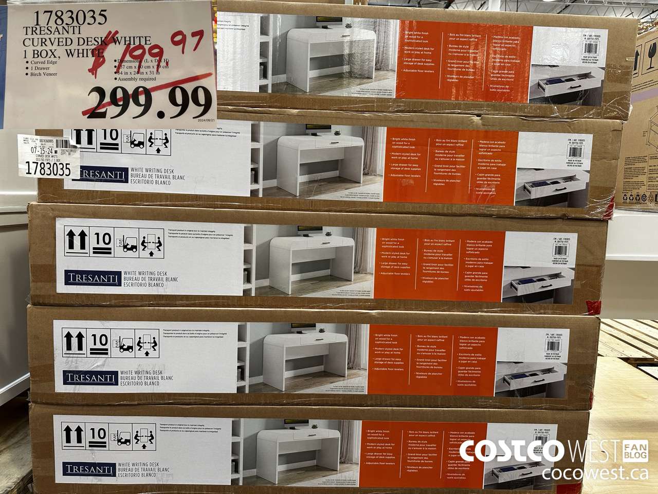 1783035 TRESANTI CURVED DESK WHITE 1 BOX, WHITE $199.97