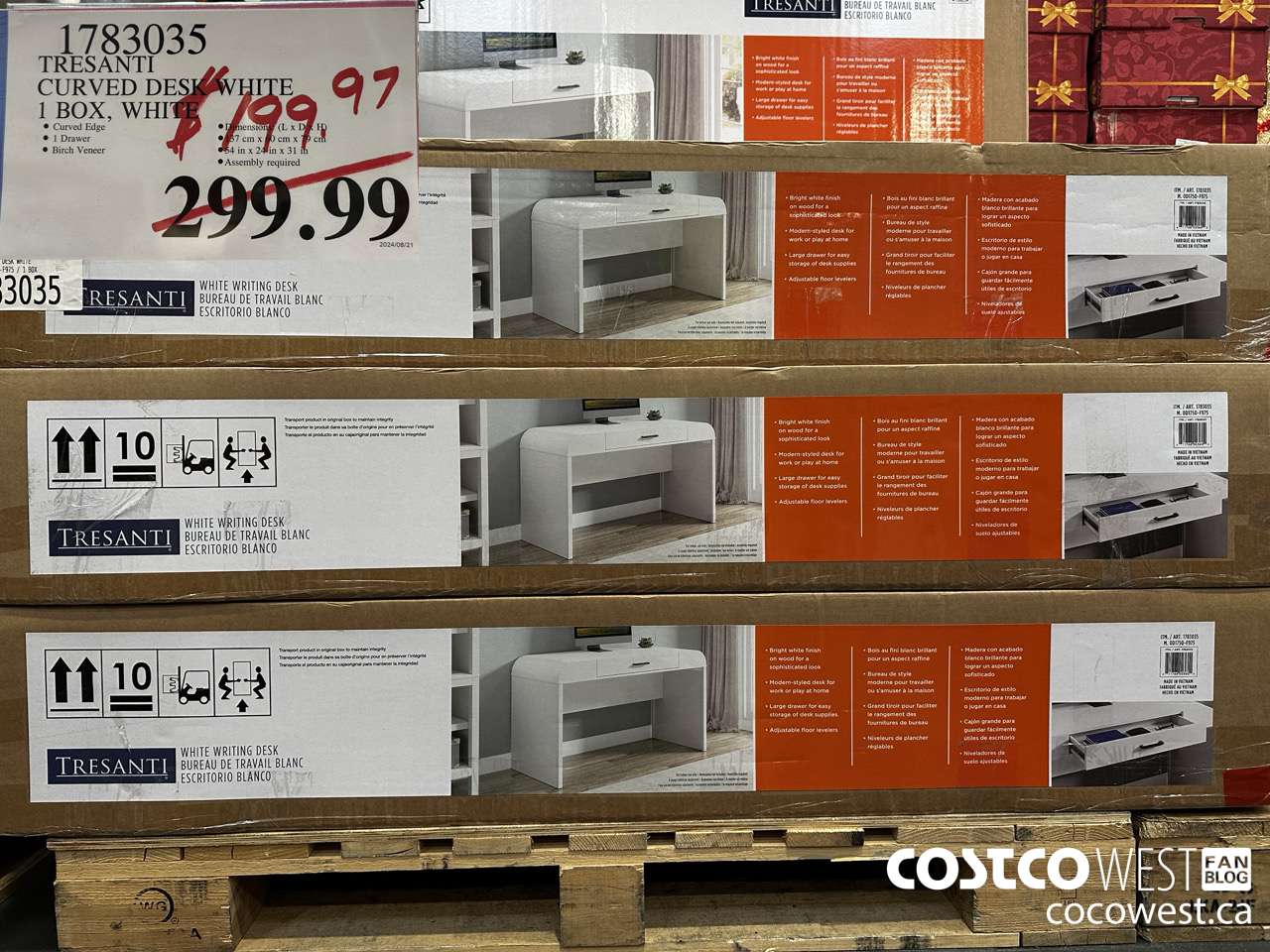 1783035 TRESANTI CURVED DESK WHITE 1 BOX, WHITE $199.97