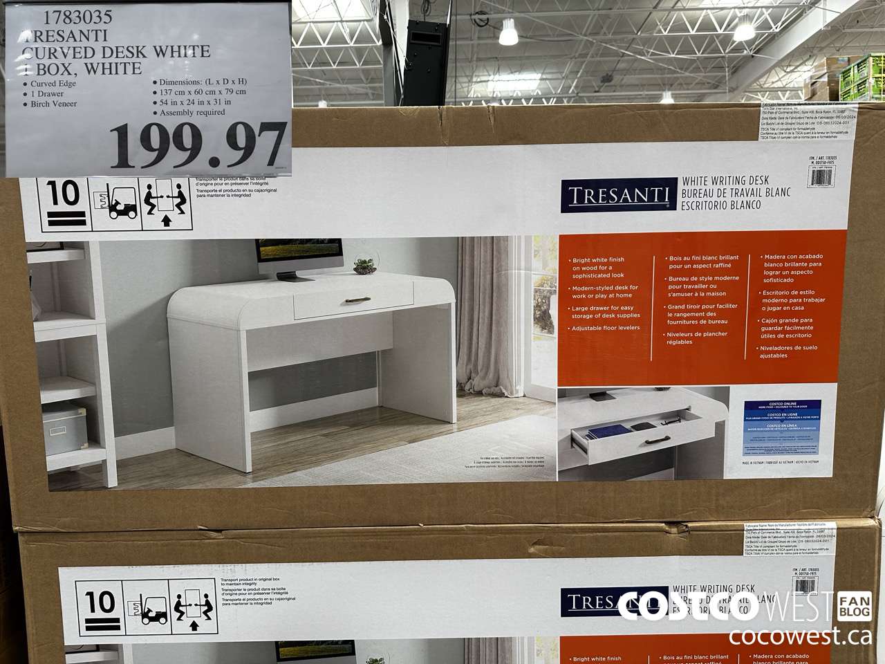 1783035 TRESANTI CURVED DESK WHITE 1 BOX, WHITE $199.97