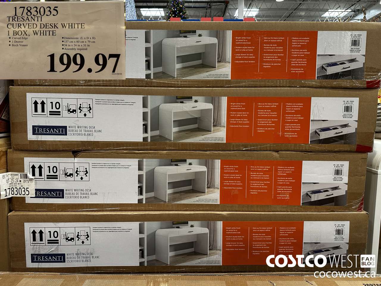 1783035 TRESANTI CURVED DESK WHITE 1 BOX, WHITE $199.97