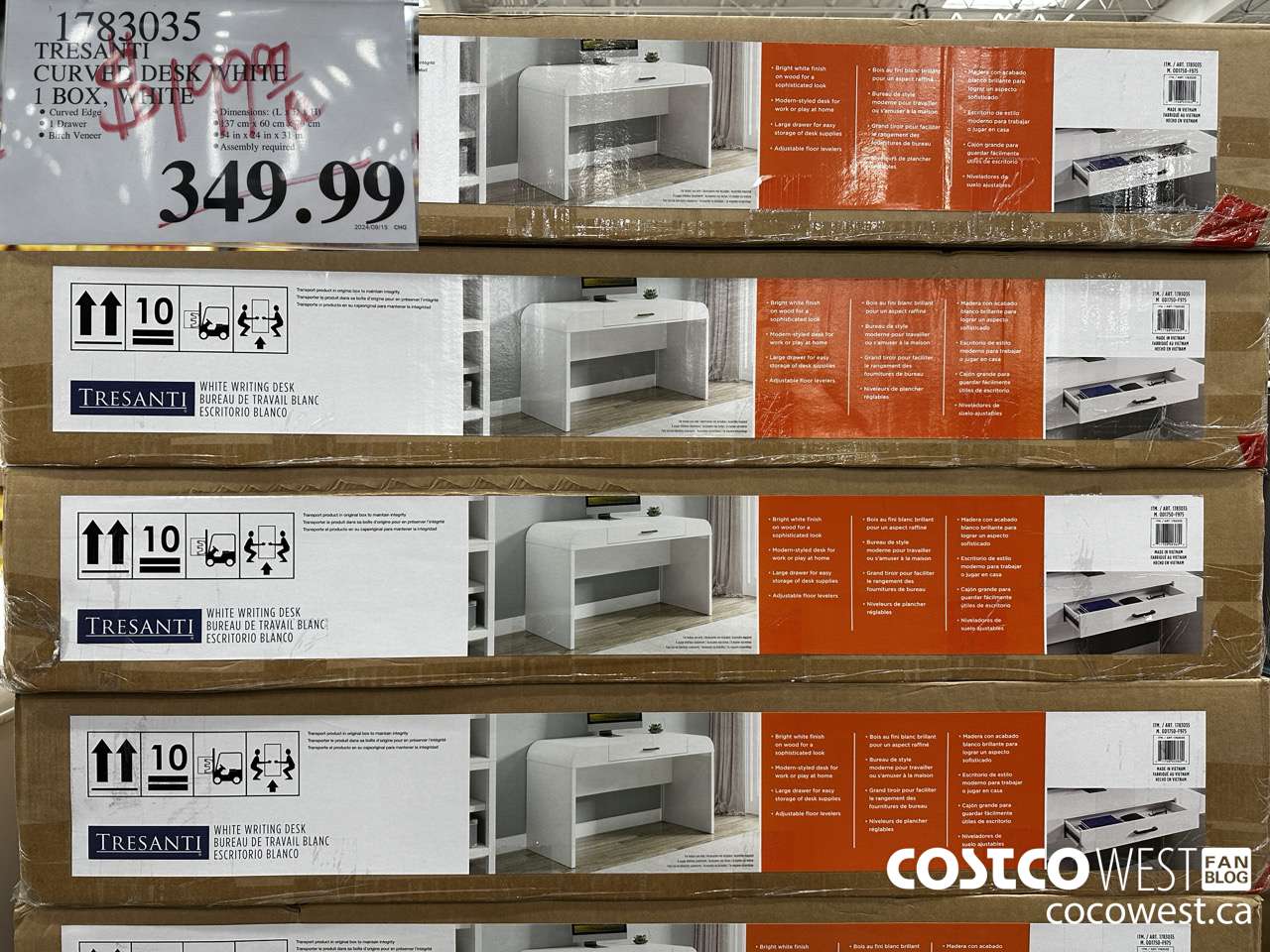 1783035 TRESANTI CURVED DESK WHITE 1 BOX, WHITE $199.97