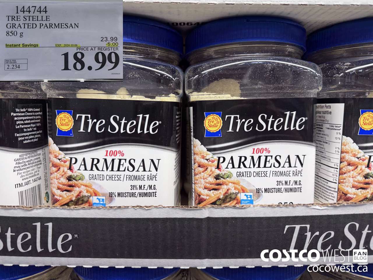 144744 TRE STELLE GRATED PARMESAN 850 g ($5.00 INSTANT SAVINGS EXPIRES ON 2024-10-06) $18.99