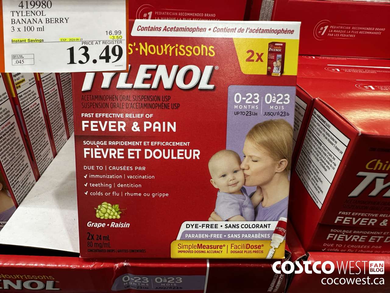 419980 TYLENOL BANANA BERRY 3 X 100ML ($3.50 INSTANT SAVINGS EXPIRES ON 2024-09-15) $13.49
