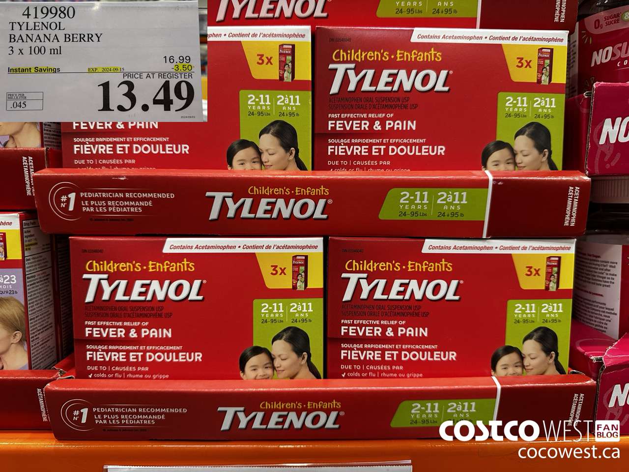 419980 TYLENOL BANANA BERRY 3 X 100ML ($3.50 INSTANT SAVINGS EXPIRES ON 2024-09-15) $13.49