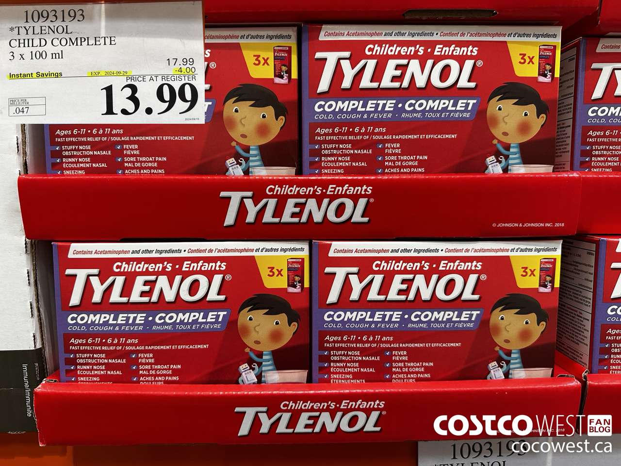 1093193 TYLENOL CHILD COMPLETE 3 X 100 ML ($4.00 INSTANT SAVINGS EXPIRES ON 2024-09-29) $13.99