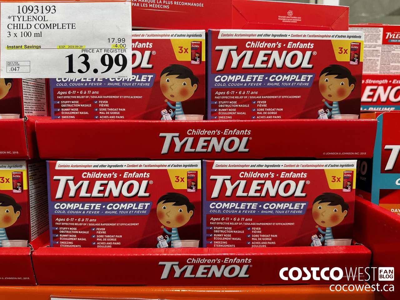 1093193 TYLENOL CHILD COMPLETE 3 X 100 ML ($4.00 INSTANT SAVINGS EXPIRES ON 2024-09-29) $13.99