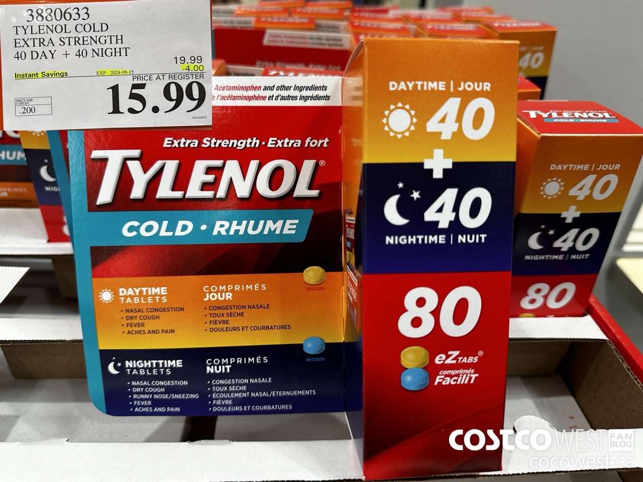 3880633 TYLENOL COLD EXTRA STRENGTH CAPLETS 40 DAYS + 40 NIGHTS ($4.00 INSTANT SAVINGS EXPIRES ON 2024-09-15) $15.99