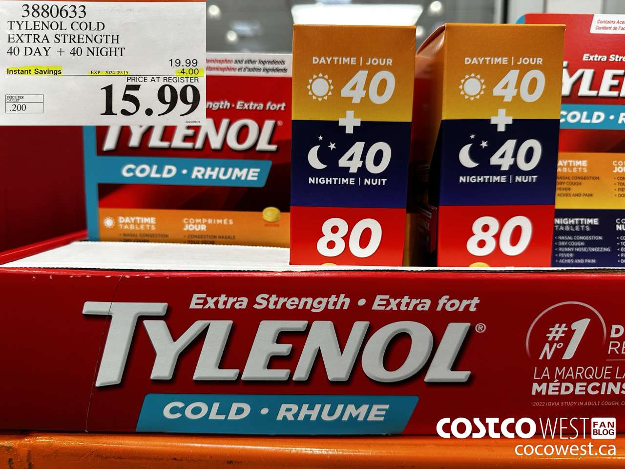 3880633 TYLENOL COLD EXTRA STRENGTH CAPLETS 40 DAYS + 40 NIGHTS ($4.00 INSTANT SAVINGS EXPIRES ON 2024-09-15) $15.99