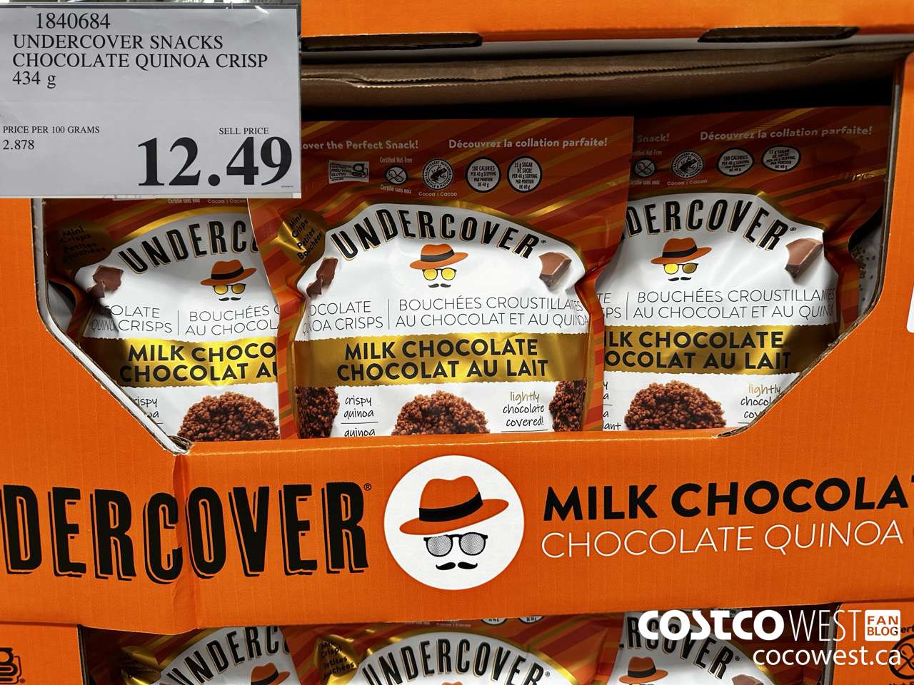 1840684 UNDERCOVER SNACKS CHOCOLATE QUINOA CRISP 434G $12.49