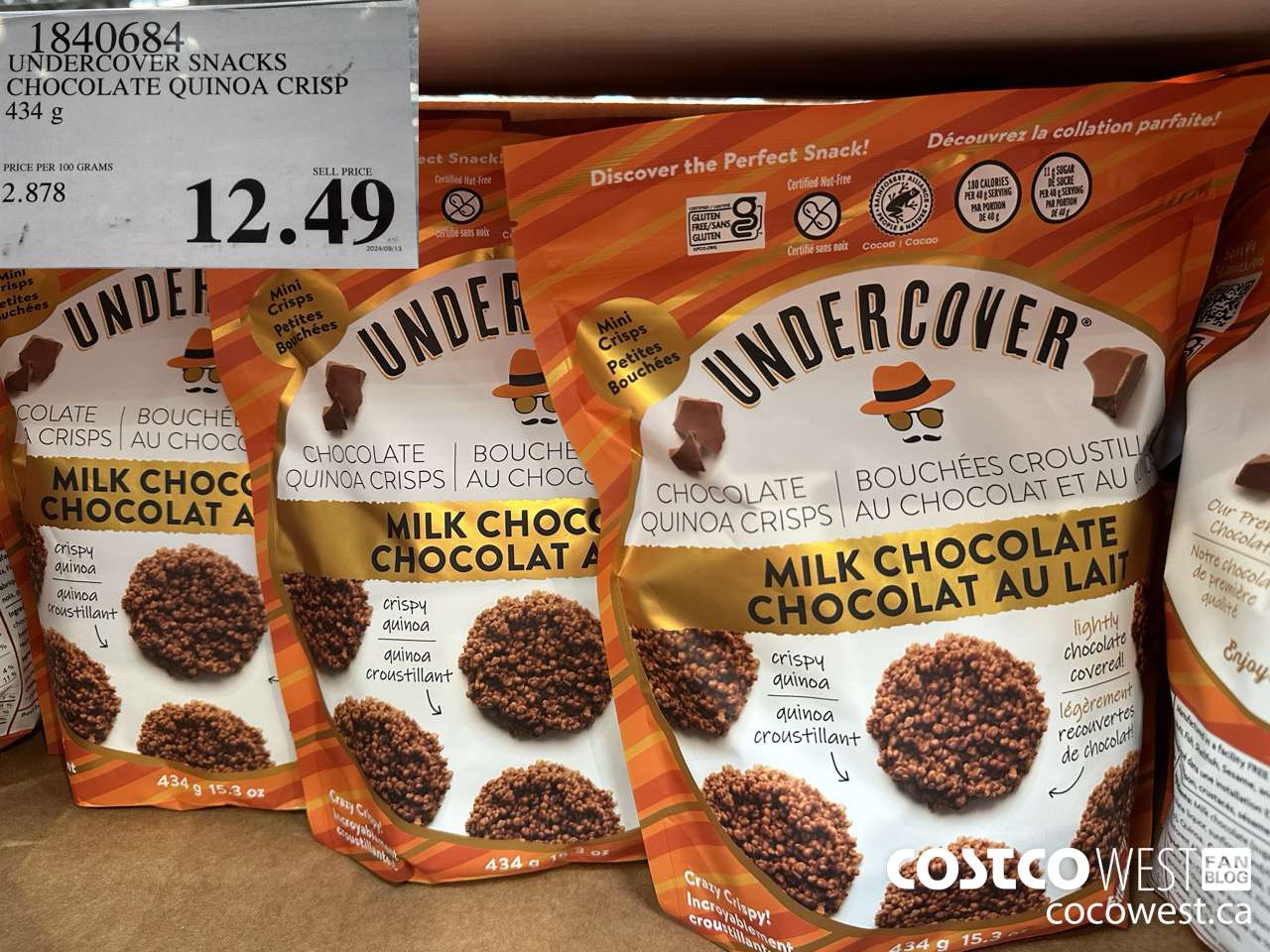 1840684 UNDERCOVER SNACKS CHOCOLATE QUINOA CRISP 434G $12.49