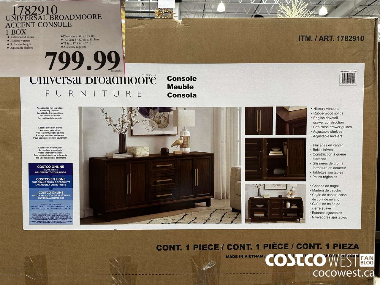 1782910 UNIVERSAL BROADMOORE ACCENT CONSOLE 1 BOX $799.99