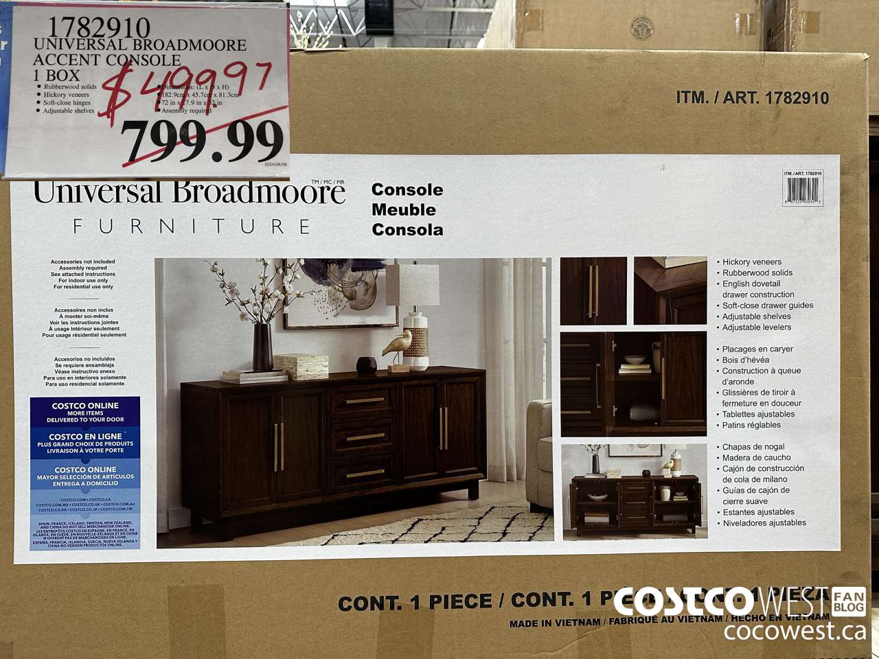 1782910 UNIVERSAL BROADMOORE ACCENT CONSOLE 1 BOX $499.97
