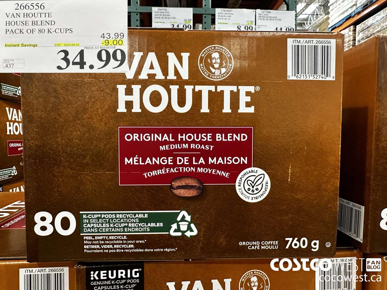266556 VAN HOUTTE HOUSE BLEND K-CUPS 80 COUNT ($9.00 INSTANT SAVINGS EXPIRES ON 2024-09-24) $34.99