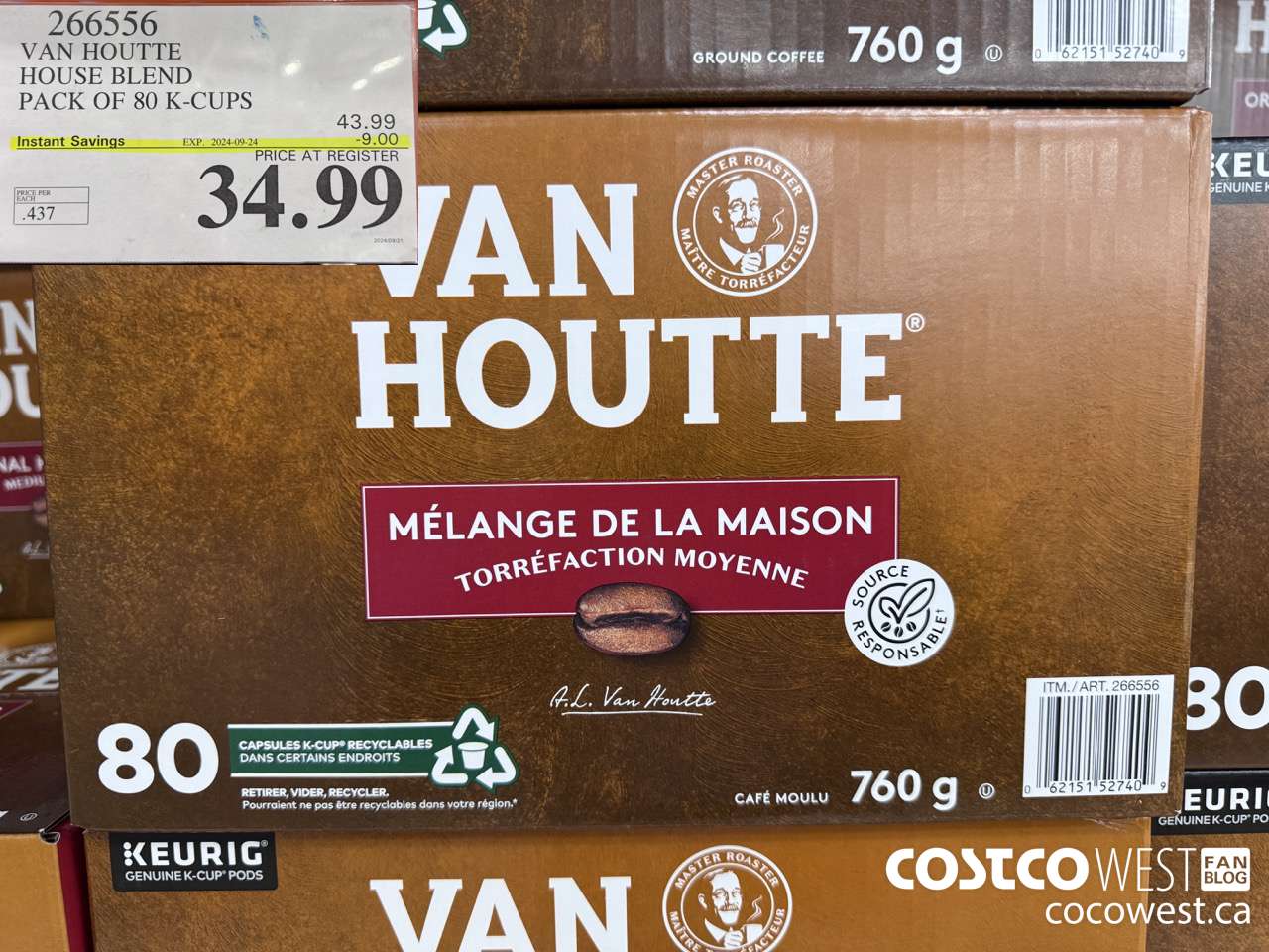266556 VAN HOUTTE HOUSE BLEND K-CUPS 80 COUNT ($9.00 INSTANT SAVINGS EXPIRES ON 2024-09-24) $34.99