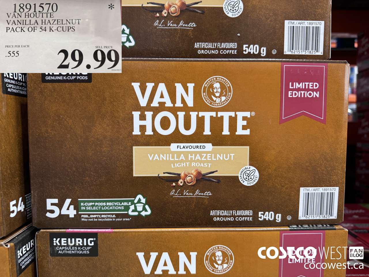 1891570 VAN HOUTTE VANILLA HAZELNUT PACK OF 54 K-CUPS $29.99