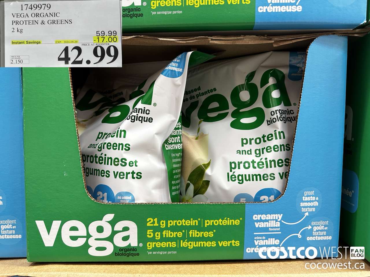 1749979 VEGA ORGANIC PROTEIN & GREENS 2 KG ($17.00 INSTANT SAVINGS EXPIRES ON 2024-09-29) $42.99