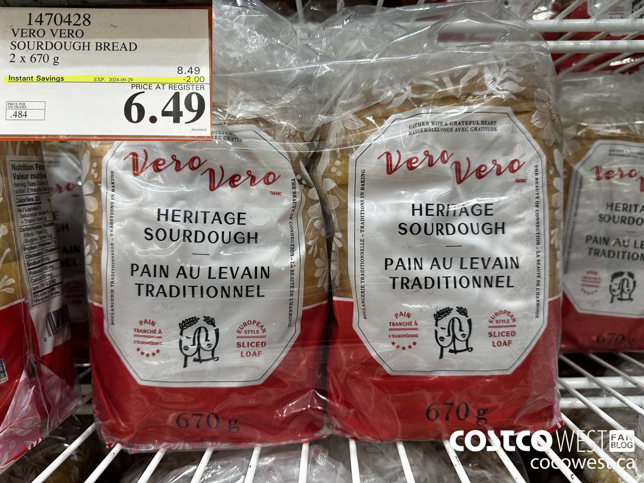 1470428 VERO VERO SOURDOUGH BREAD 2 x 670 g ($2.00 INSTANT SAVINGS EXPIRES ON 2024-09-29) $6.49