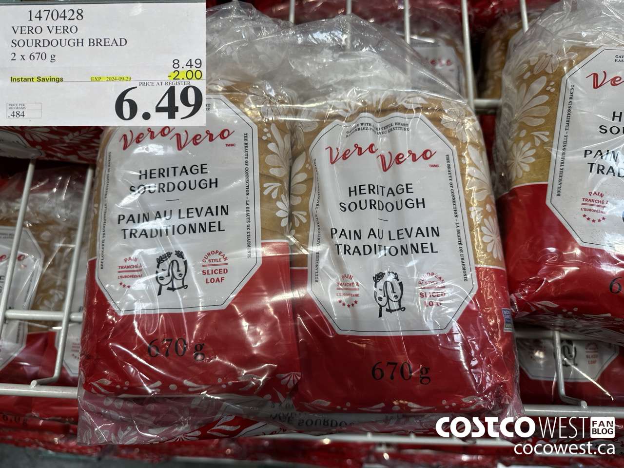 1470428 VERO VERO SOURDOUGH BREAD 2 x 670 g ($2.00 INSTANT SAVINGS EXPIRES ON 2024-09-29) $6.49