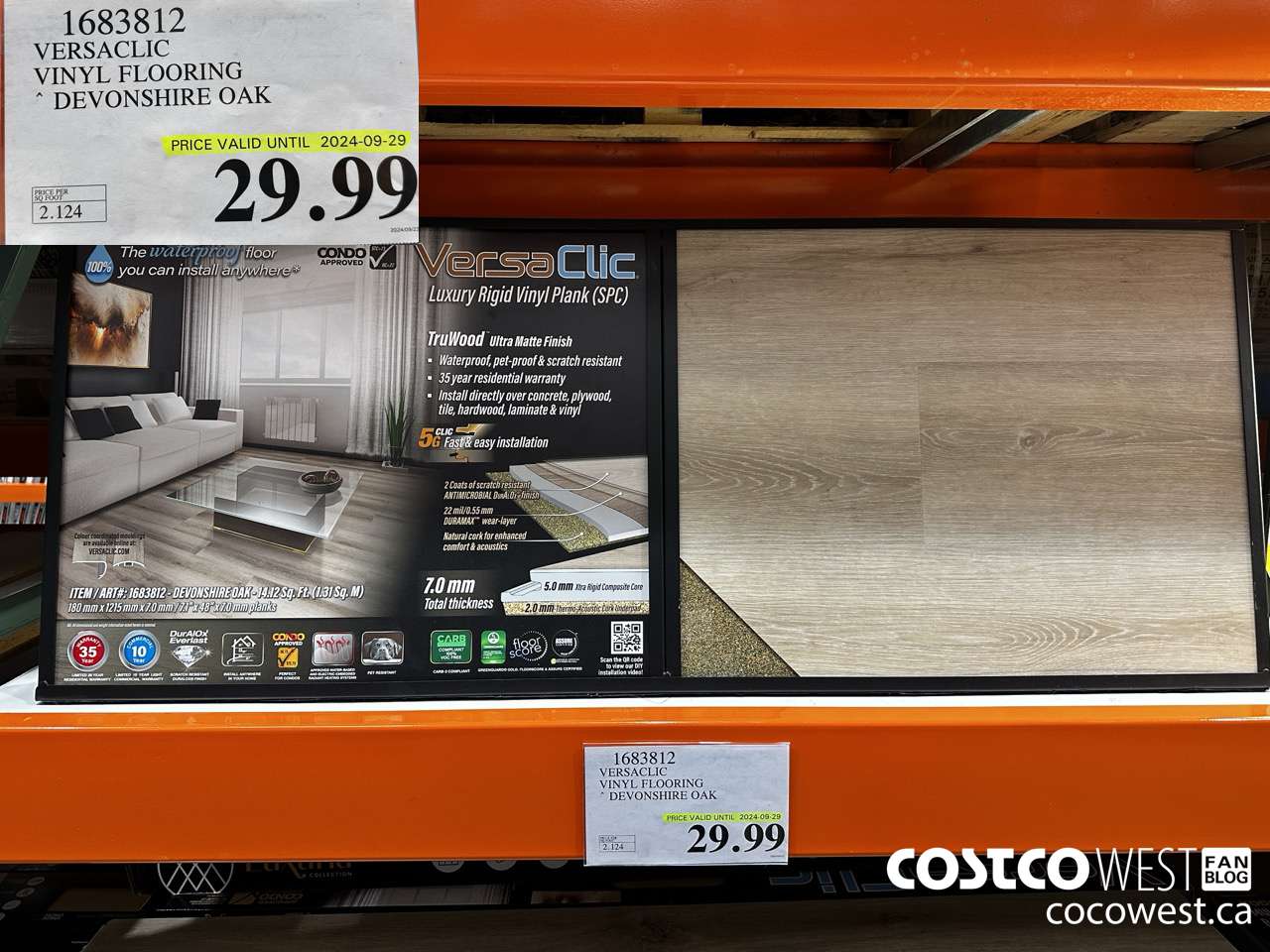 1683812 VERSACLIC VINYL FLOORING DEVONSHIRE OAK (EXPIRES ON 2024-09-29) $29.99