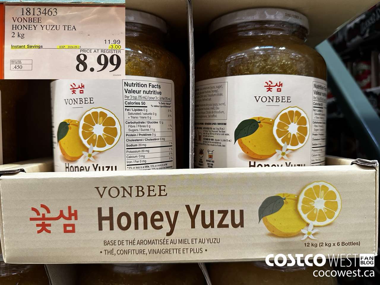 1813463 VONBEE HONEY YUZU TEA 2 KG ($3.00 INSTANT SAVINGS EXPIRES ON 2024-09-15) $8.99