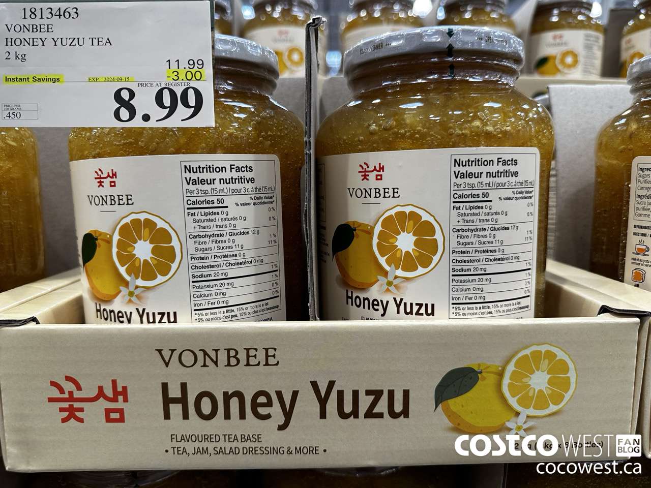1813463 VONBEE HONEY YUZU TEA 2 KG ($3.00 INSTANT SAVINGS EXPIRES ON 2024-09-15) $8.99