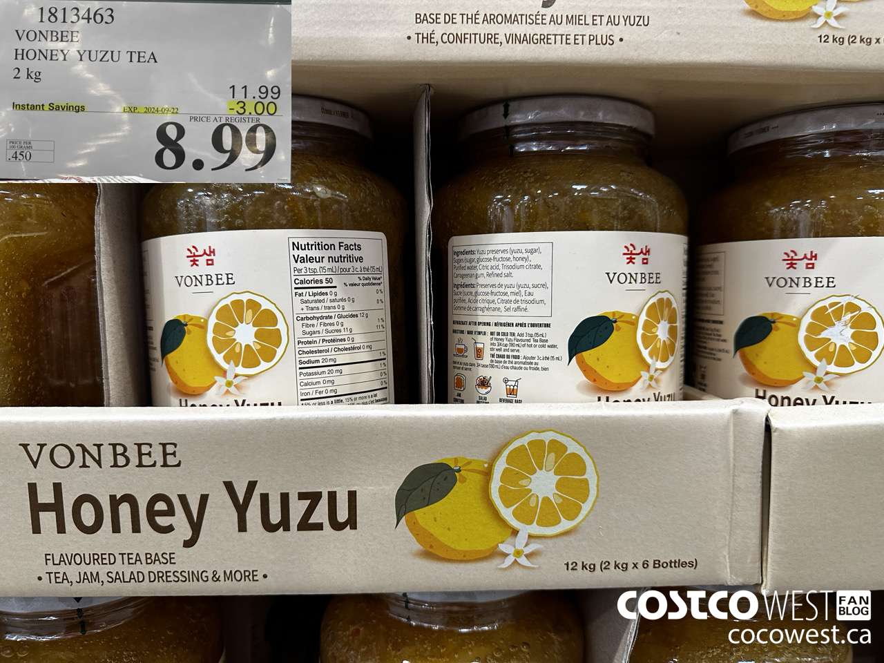 1813463 VONBEE HONEY YUZU TEA 2 KG ($3.00 INSTANT SAVINGS EXPIRES ON 2024-09-22) $8.99
