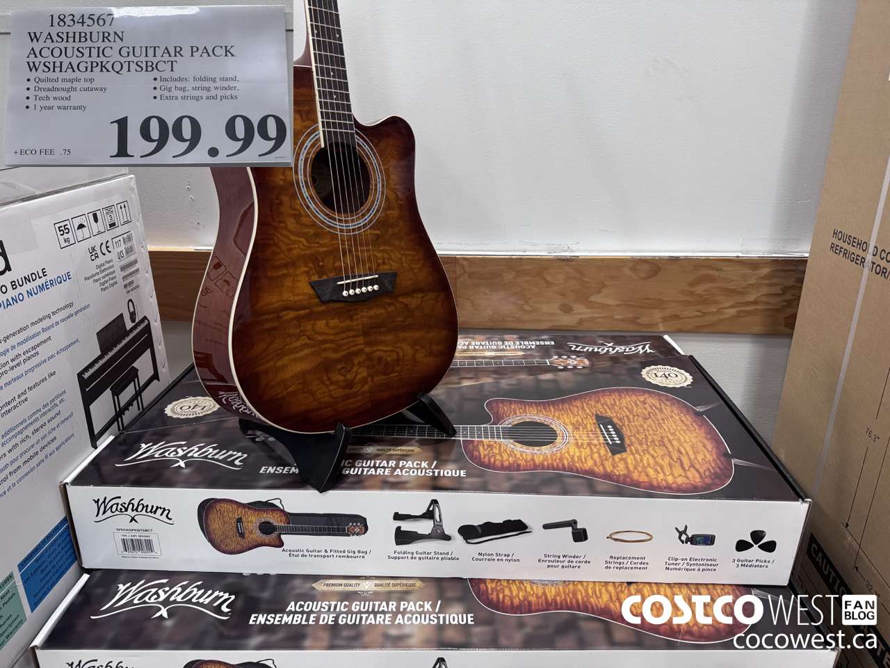 1834567 WASHBURN ACOUSTIC GUITAR PACK WSHAGPKQTSBCT $199.99