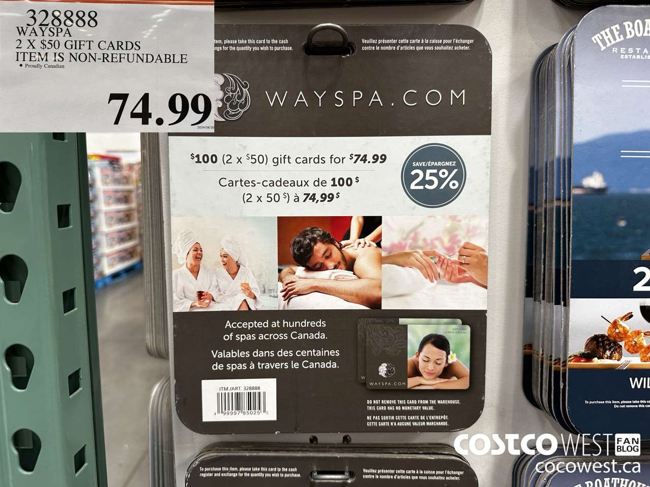328888 WAYSPA GIFT CARDS 2 X $50 $74.99