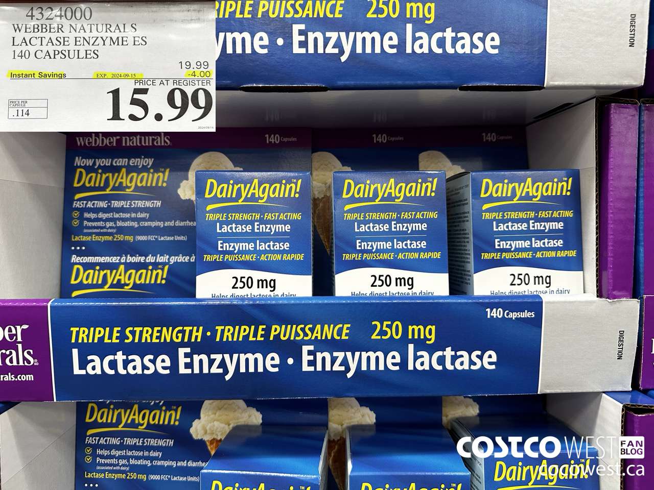4324000 WEBBER LACTASE ENZYME ES 140 CAPSULES ($4.00 INSTANT SAVINGS EXPIRES ON 2024-09-15) $15.99