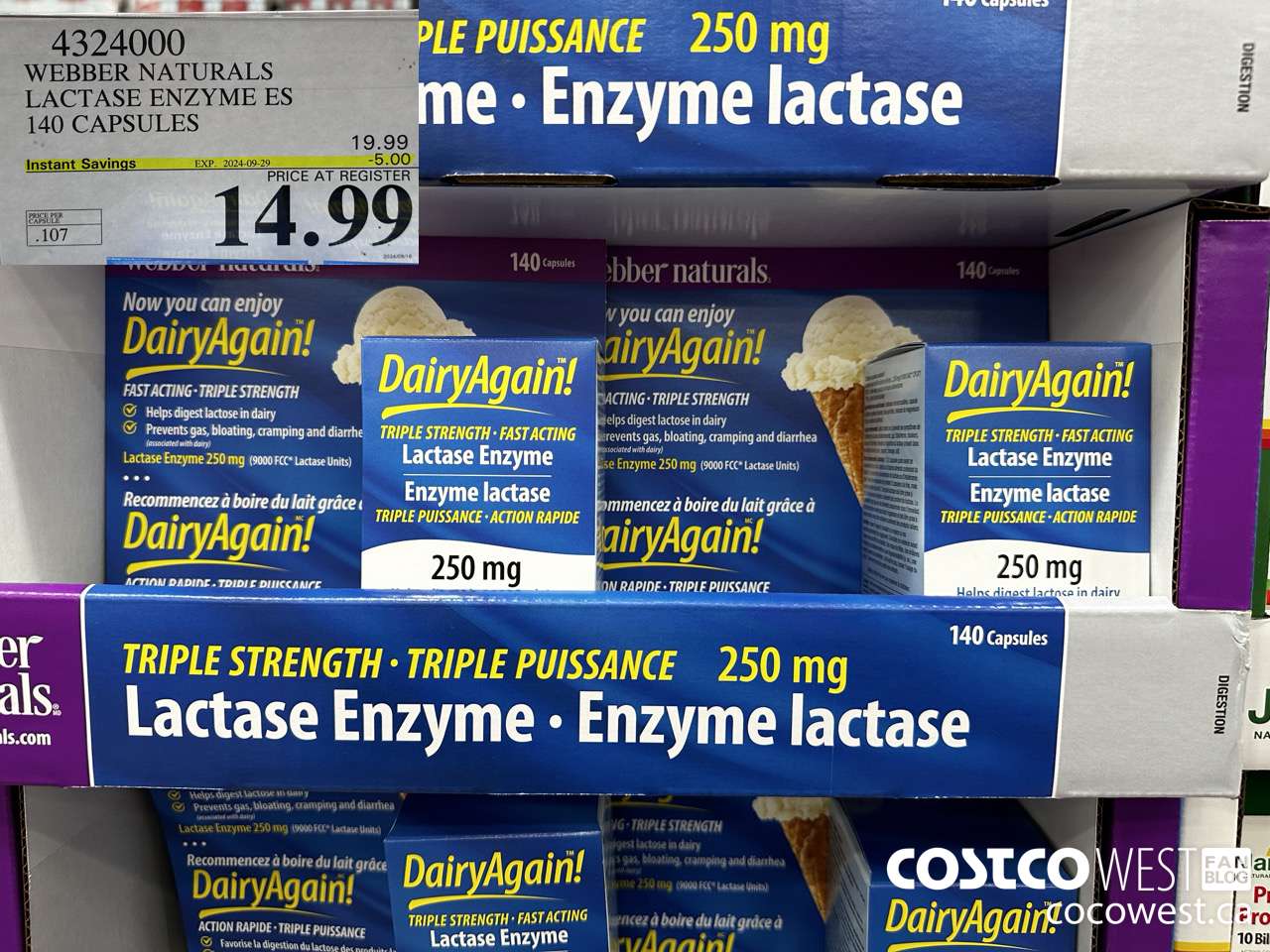 4324000 WEBBER LACTASE ENZYME ES 140 CAPSULES ($5.00 INSTANT SAVINGS EXPIRES ON 2024-09-29) $14.99