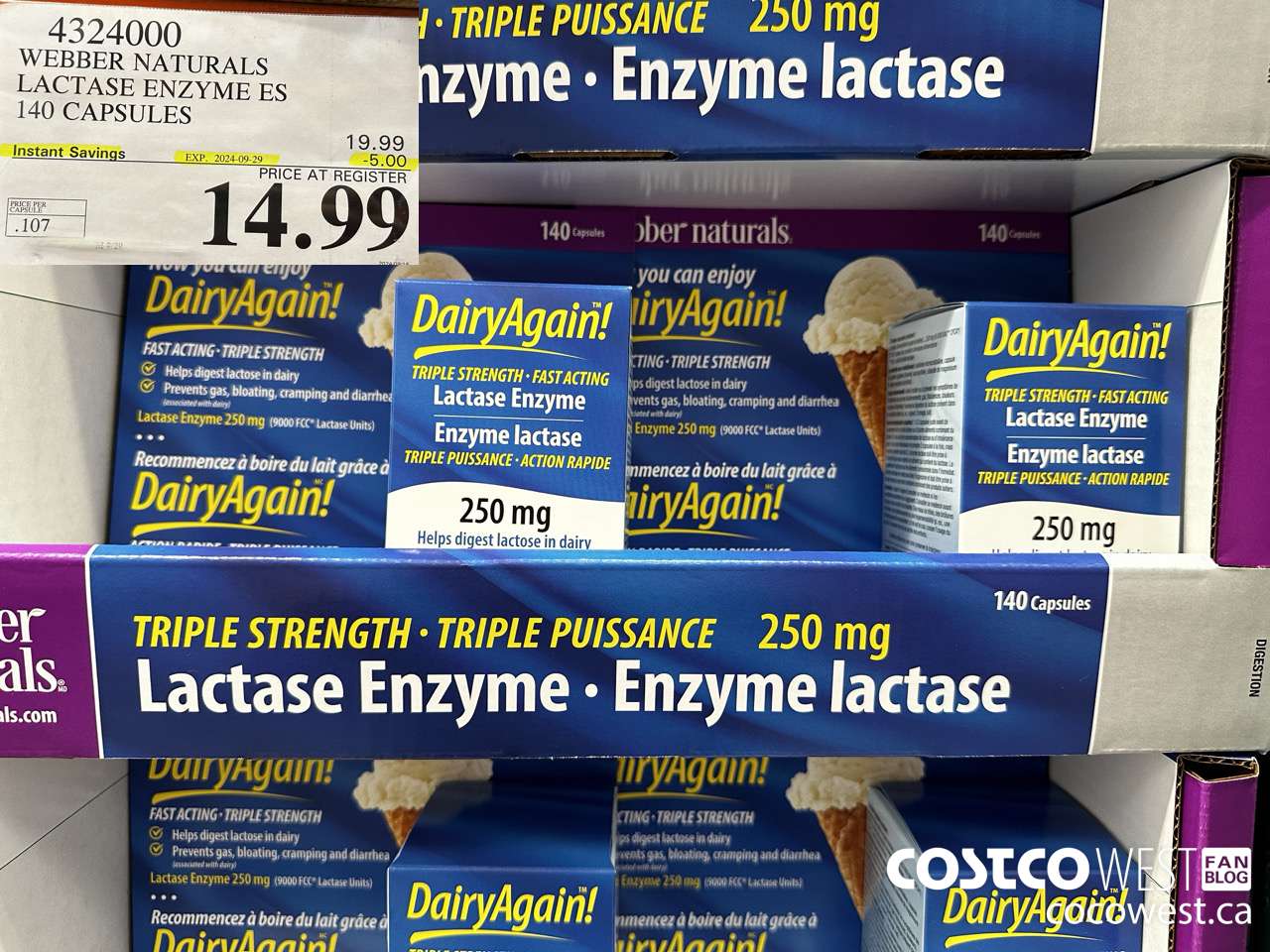 4324000 WEBBER LACTASE ENZYME ES 140 CAPSULES ($5.00 INSTANT SAVINGS EXPIRES ON 2024-09-29) $14.99