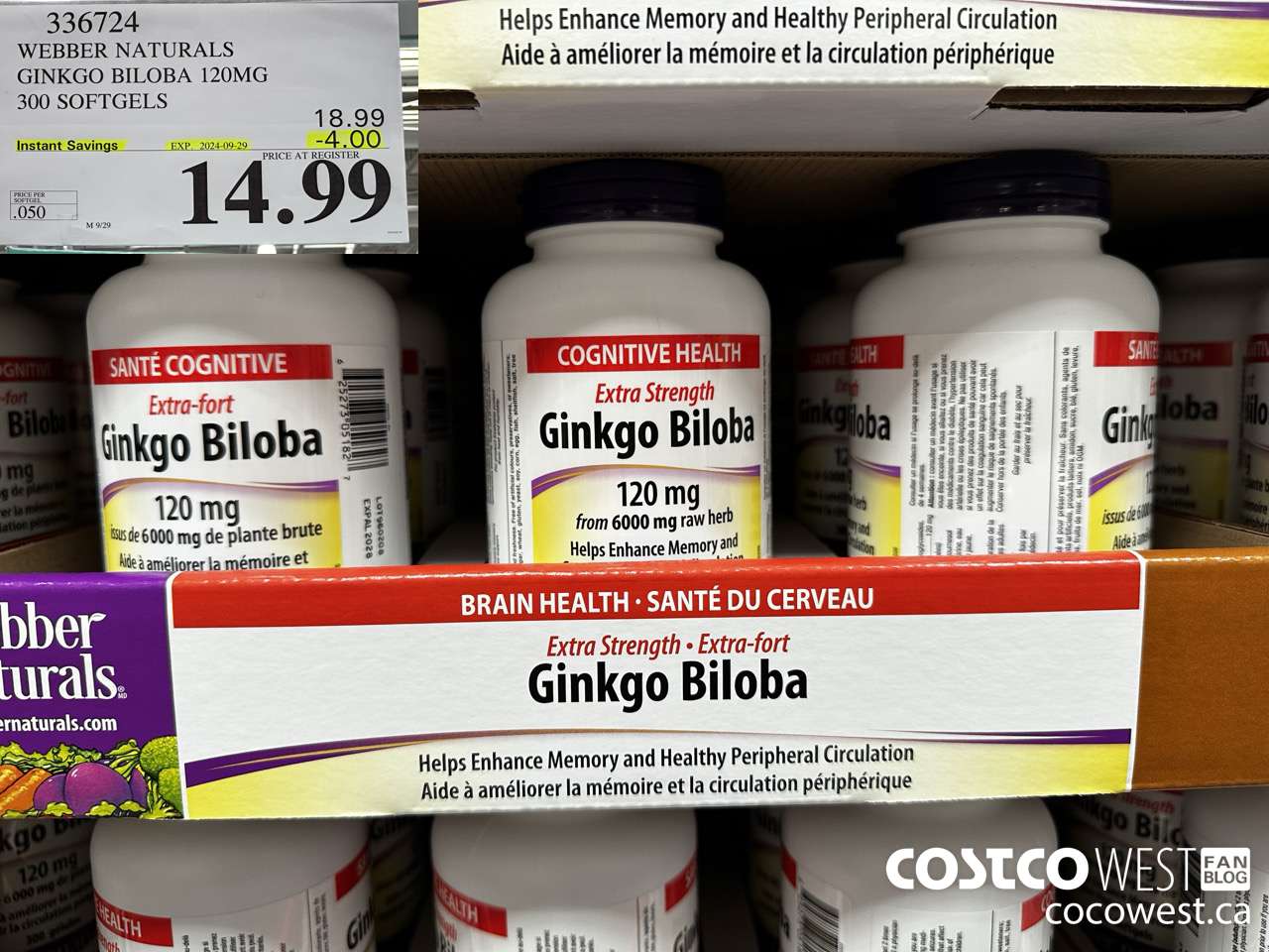 336724 WEBBER NATURALS GINKGO BILOBA 120MG 300 SOFTGELS ($4.00 INSTANT SAVINGS EXPIRES ON 2024-09-29) $14.99