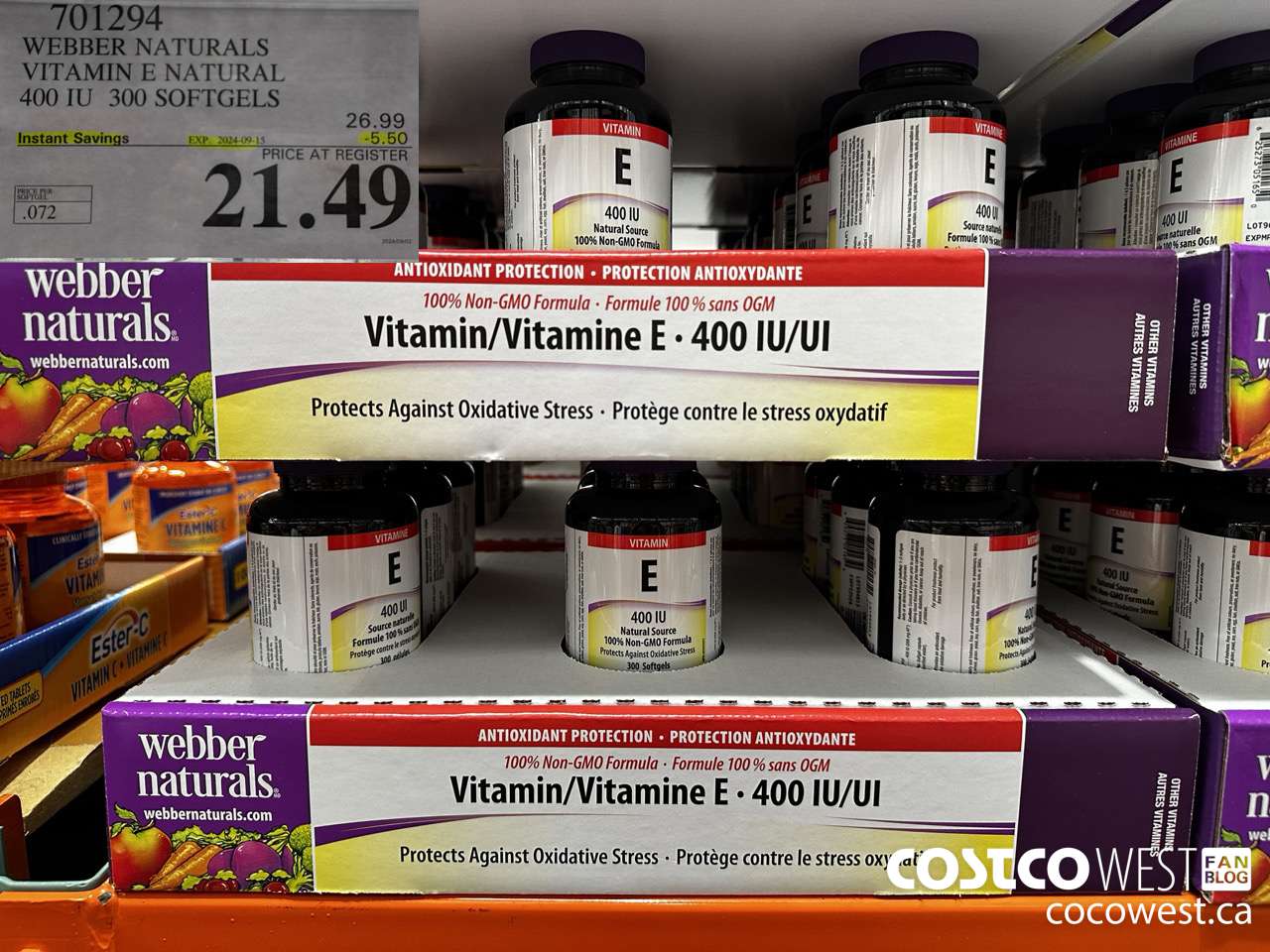 701294 WEBBER NATURALS VITAMIN E NATURAL 400 IU 300 SOFTGELS ($5.50 INSTANT SAVINGS EXPIRES ON 2024-09-15) $21.49