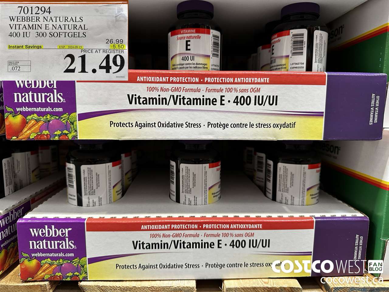 701294 WEBBER NATURALS VITAMIN E NATURAL 400 IU 300 SOFTGELS ($5.50 INSTANT SAVINGS EXPIRES ON 2024-09-15) $21.49